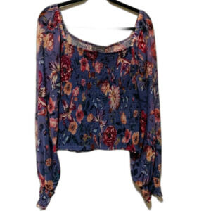 Anthropologie Floral Blouse - Blue and Red